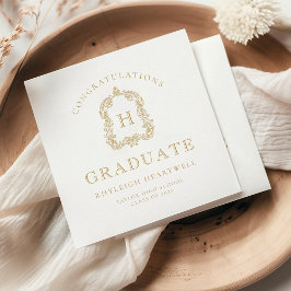 Monogram Crest Goud Witte Afstudeerfeest Servet