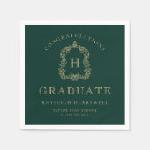 Monogram Crest Green Gold Graduation Party Servet (Voorkant)