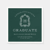 Monogram Crest Groen Wit Graduation Party Servet (Voorkant)