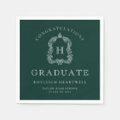 Monogram Crest Groen Witte Afstudeerfeest Servet (Voorkant)