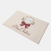 Monogram Crest Holiday Bow Kerstmis van het paar Deurmat (Schuin)