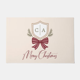 Monogram Crest Holiday Bow Kerstmis van het paar Deurmat