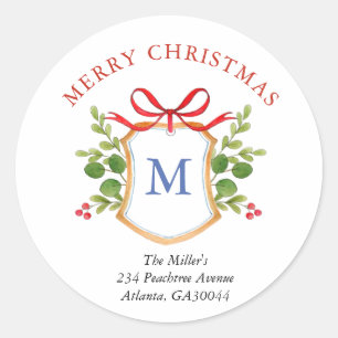 Monogram Crest Holiday Return-adres Ronde Sticker