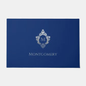 Monogram Crest Koningsblauw Nep Zilver Versierde N Deurmat (Voorkant)