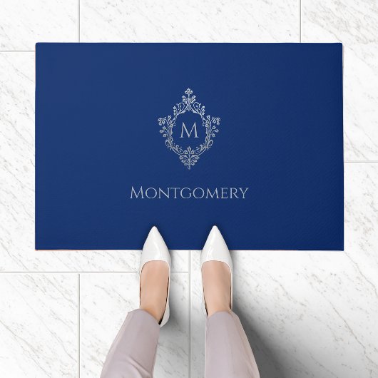 Monogram Crest Koningsblauw Nep Zilver Versierde N Deurmat
