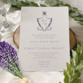 Monogram Crest Lavendel Elegante Huwelijksuitnodig Kaart