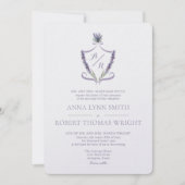 Monogram Crest Lavendel Elegante Huwelijksuitnodig Kaart (Voorkant)