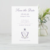 Monogram Crest Lavender Elegant Script Wedding Save The Date (Staand voorkant)
