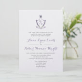 Monogram Crest Lavender Huwelijksuitnodiging Kaart (Staand voorkant)