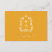 Monogram Crest Marigold Gele bruiloft Details Informatiekaartje (Achterkant)
