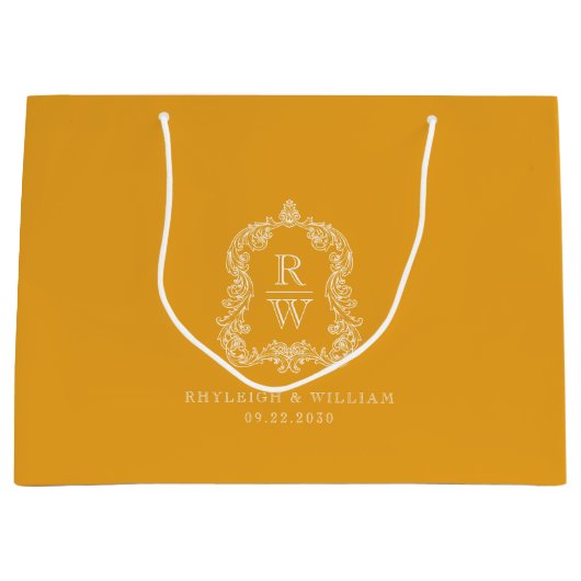 Monogram Crest Marigold Yellow Wedding Groot Cadeauzakje (Voorkant)