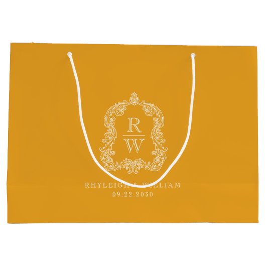 Monogram Crest Marigold Yellow Wedding Groot Cadeauzakje (Achterkant)