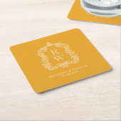  Monogram Crest Marigold Yellow Wedding Kartonnen Onderzetters (Schuin)