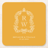  Monogram Crest Marigold Yellow Wedding Kartonnen Onderzetters (Voorkant)