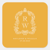  Monogram Crest Marigold Yellow Wedding Vierkante Sticker (Voorkant)