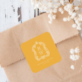 Monogram Crest Marigold Yellow Wedding Vierkante Sticker