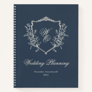 Monogram Crest marine blauw Wedding planner Notitieboek