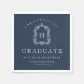 Monogram Crest Marine Blauw Wit Graduation Party Servet (Voorkant)