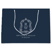 Monogram Crest Marine Blauwe Huwelijk Groot Cadeauzakje (Voorkant)