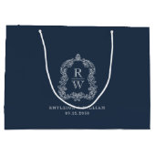 Monogram Crest Marine Blauwe Huwelijk Groot Cadeauzakje (Achterkant)