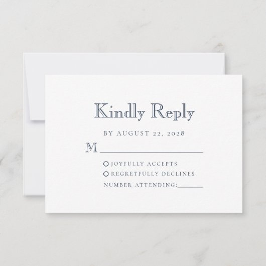 Monogram Crest Marine Blauwe Huwelijk RSVP Kaartje (Achterkant)