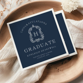 Monogram Crest Marineblauw Witte Afstudeerfeest Servet