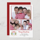 Monogram Crest Meerdere foto Kerstmis Groeten Feestdagenkaart (Voorkant / Achterkant)