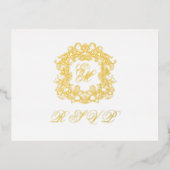 Monogram Crest Menu Trouwen Gold Folie RSVP Kaart (Voorkant)