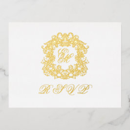 Monogram Crest Menu Trouwen Gold Folie RSVP Kaart