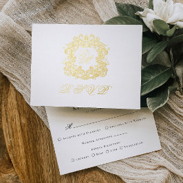 Monogram Crest Menu Trouwen Gold Folie RSVP Kaart
