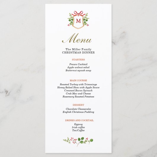 Monogram Crest met Grieks kerstdiner Menu (Voorkant)