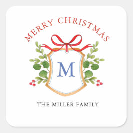 Monogram Crest met groen Holidays Vierkante Sticker
