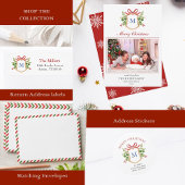 Monogram Crest met groen Kerstvakantie Feestdagenkaart