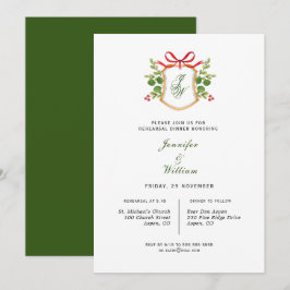 Monogram Crest met groene repetitie Dinner Aankondiging