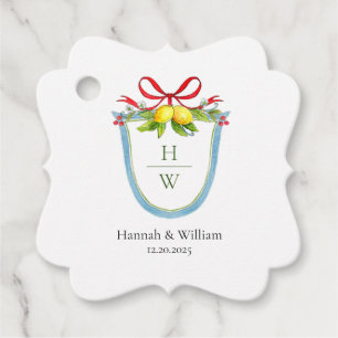 Monogram Crest met Lemons en boegbruiloft Bedankjes Labels