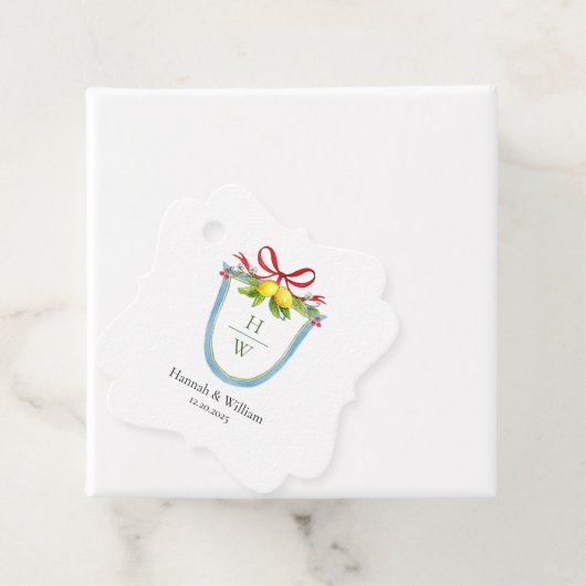 Monogram Crest met Lemons en boegbruiloft Bedankjes Labels (In situ)