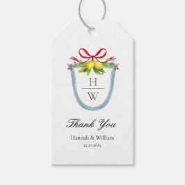 Monogram Crest met Lemons Wedding Bedankt Cadeaulabel