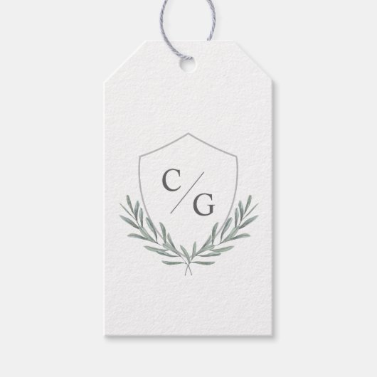Monogram Crest met Olive Laurel Wreath Dank u Cadeaulabel (Voorkant)