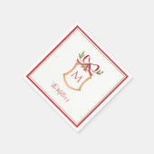 Monogram Crest met rode strik Kerst  Servet (Hoek)