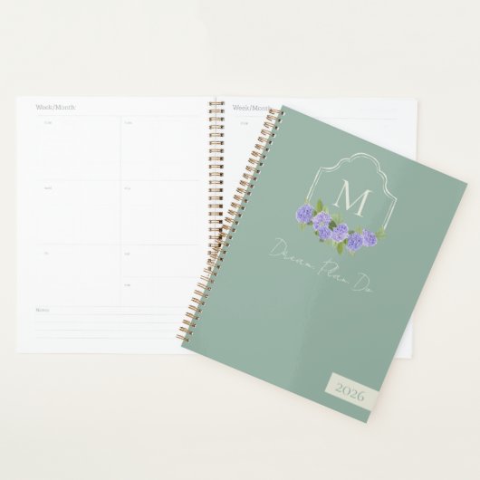 Monogram Crest met Waterverf Paarse Hydrangea Planner (Display)