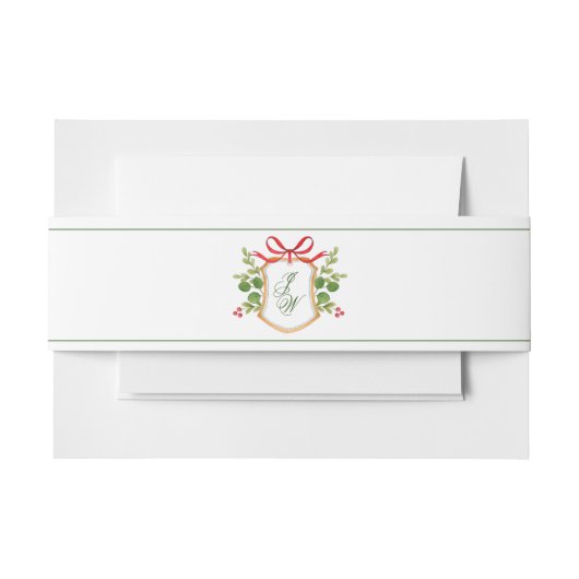 Monogram Crest met wintergroen huwelijk Uitnodigingen Wikkel (Voorkant Voorbeeld)