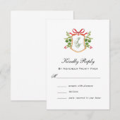Monogram Crest met wintergroen RSVP Kaartje (Voorkant / Achterkant)