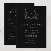 Monogram Crest | Moderne minimalistische bruiloft Kaart (Voorkant / Achterkant)