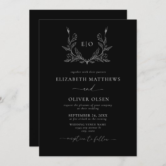 Monogram Crest | Moderne minimalistische bruiloft Kaart (Voorkant / Achterkant)