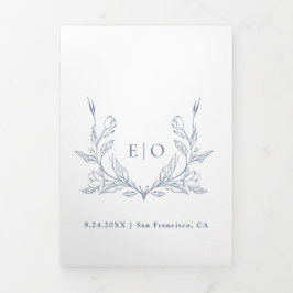 Monogram Crest | Moderne minimalistische trouwfoto Drieluik Uitnodiging