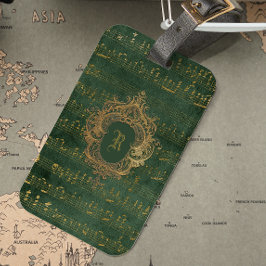  Monogram Crest Music Manuscript Groen Goud Bagagelabel