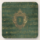 Monogram Crest Music Manuscript Groen Goud Bier Onderzetter (Voorkant)