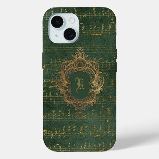 Monogram Crest Music Manuscript Groen Goud Case-Mate iPhone Case (Achterkant)