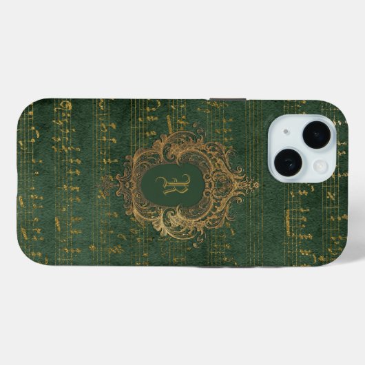  Monogram Crest Music Manuscript Groen Goud Case-Mate iPhone Case (Achterkant (horizontaal))