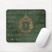 Monogram Crest Music Manuscript Groen Goud Muismat (Met muis)